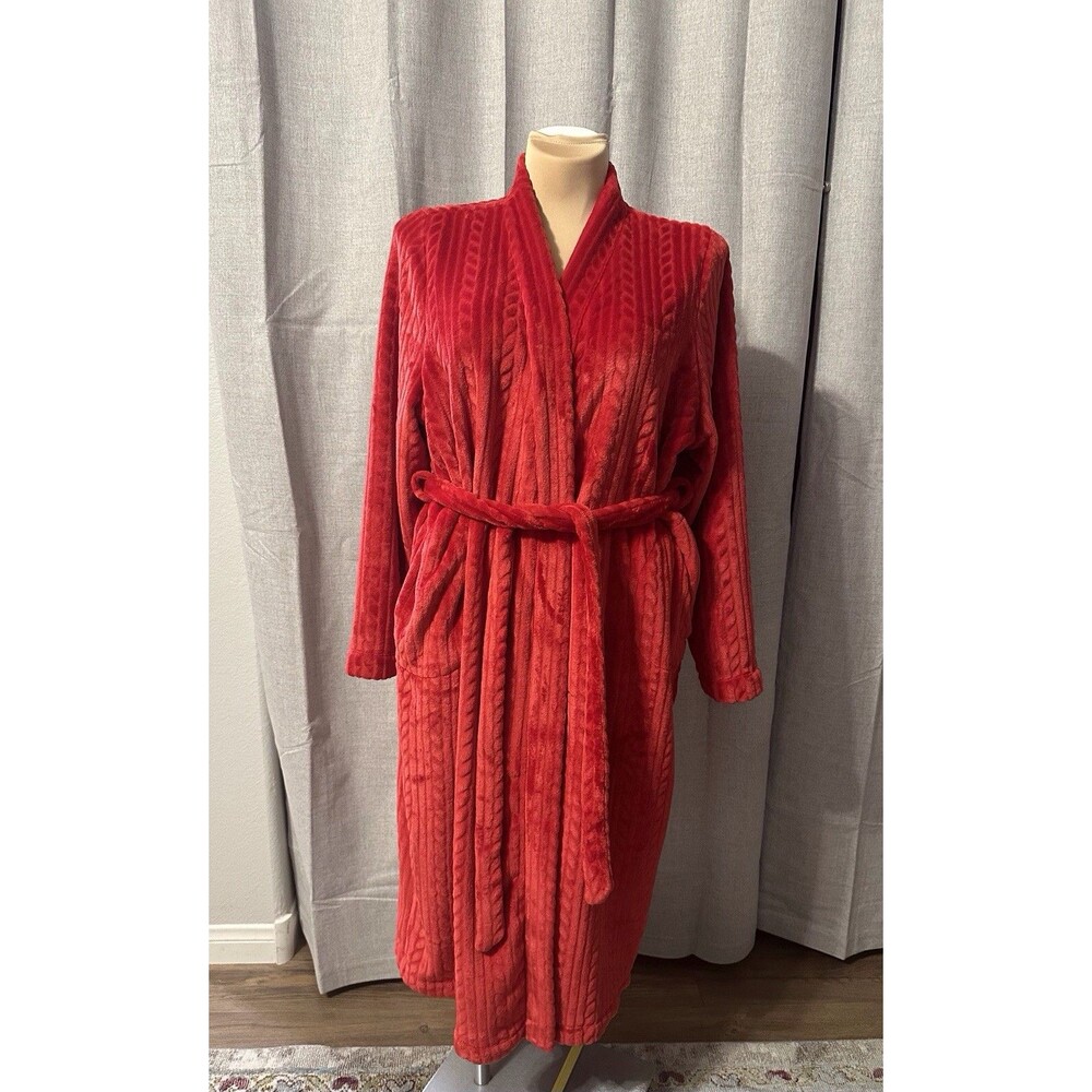 Cacique Sleep Red Plush Spa Robe Soft Warm Beautiful Size 18/20